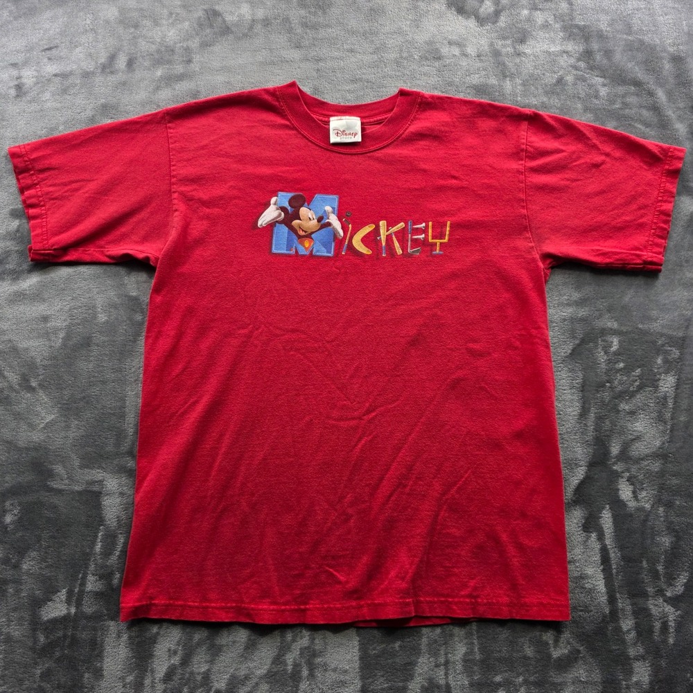 Disney Mickey Mouse Shirt M Red Mens Regular Fit Cotton Sports Graphic Tee